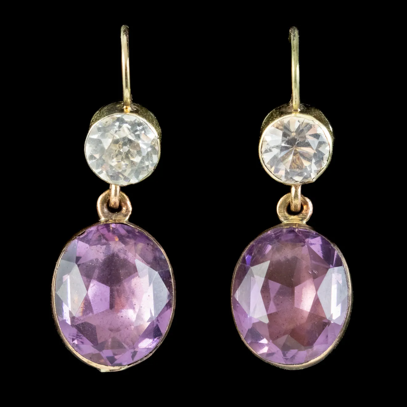 Antique Georgian Amethyst Paste Drop Earrings 18ct Gold Circa 1820