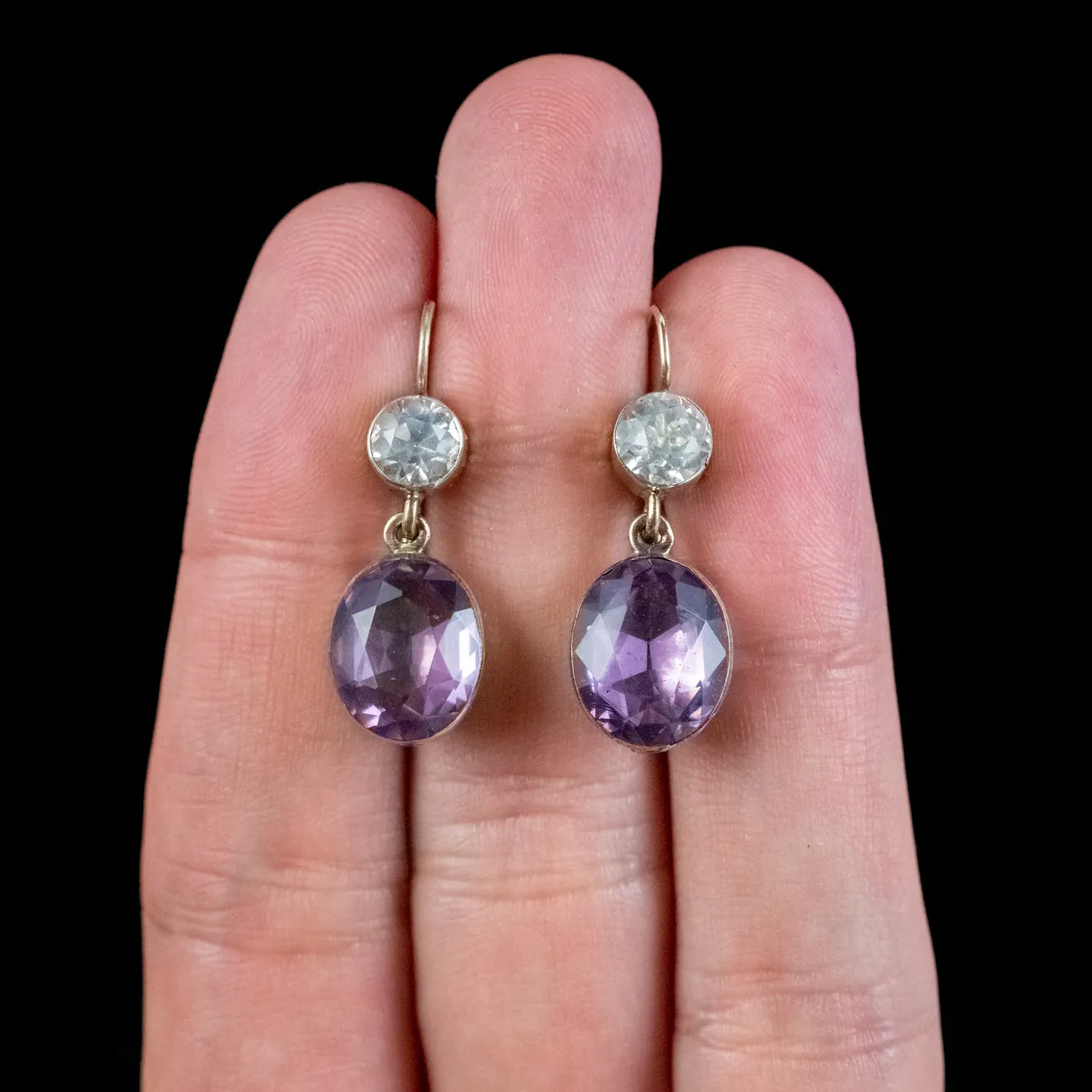 Antique Georgian Amethyst Paste Drop Earrings 18ct Gold Circa 1820