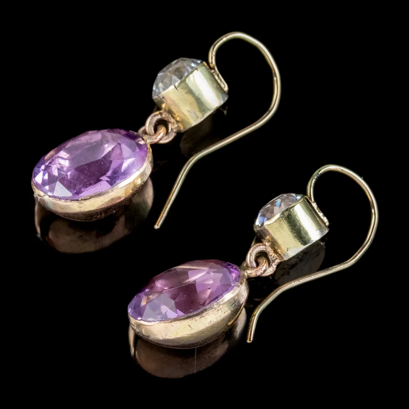 Antique Georgian Amethyst Paste Drop Earrings 18ct Gold Circa 1820