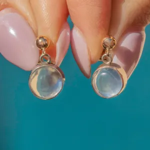 Antique Silver Moonstone Earrings, 1.16ct, 9ct Gold Tops