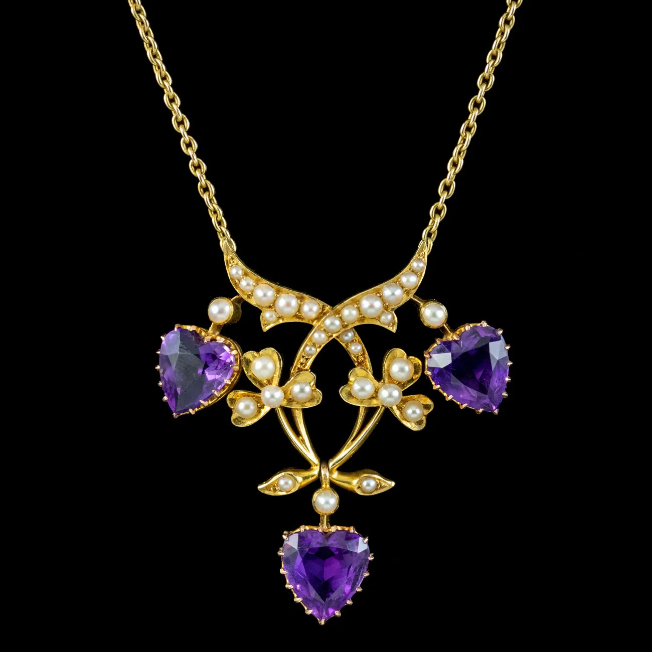 Antique Victorian Amethyst Heart Lavaliere Necklace 18ct Gold