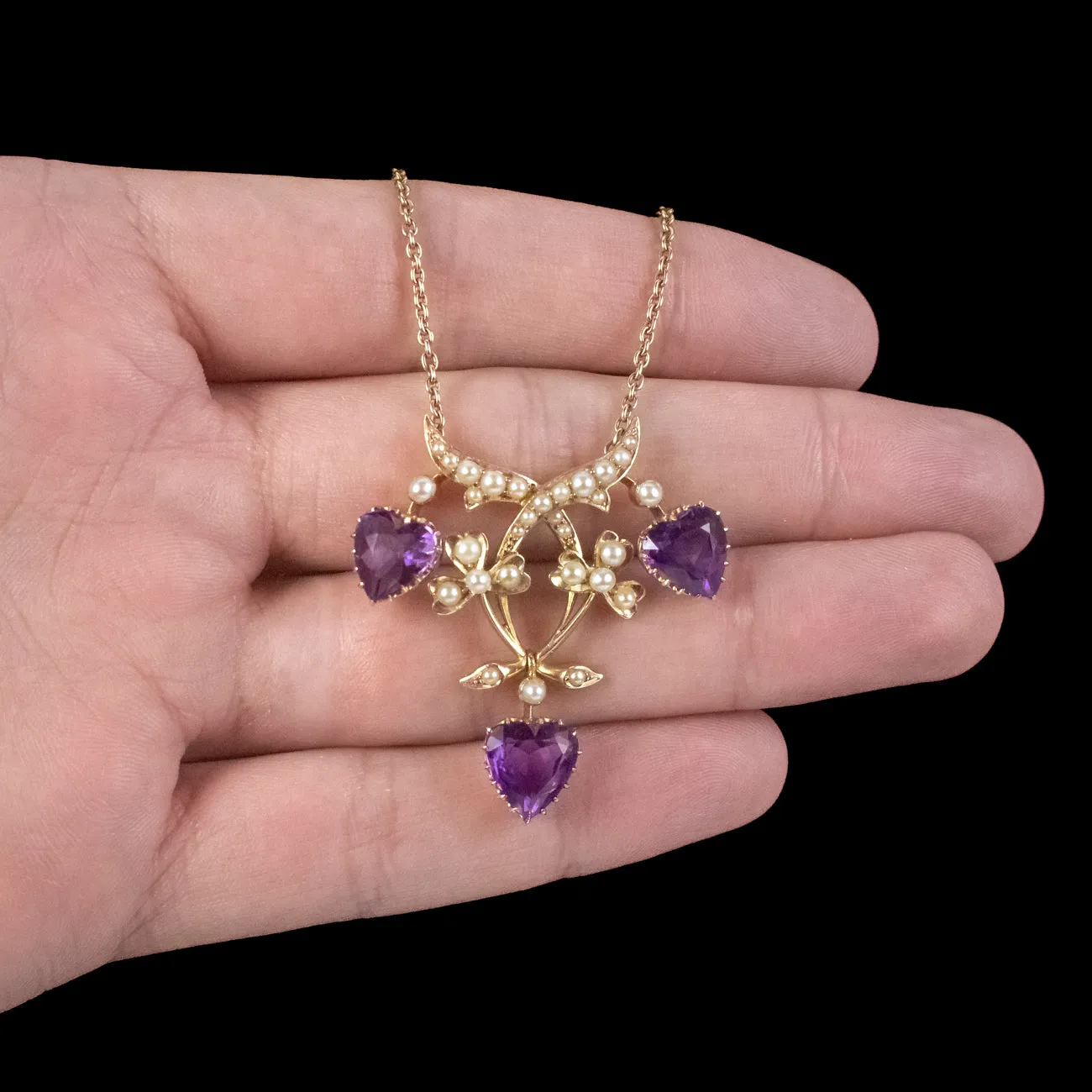 Antique Victorian Amethyst Heart Lavaliere Necklace 18ct Gold