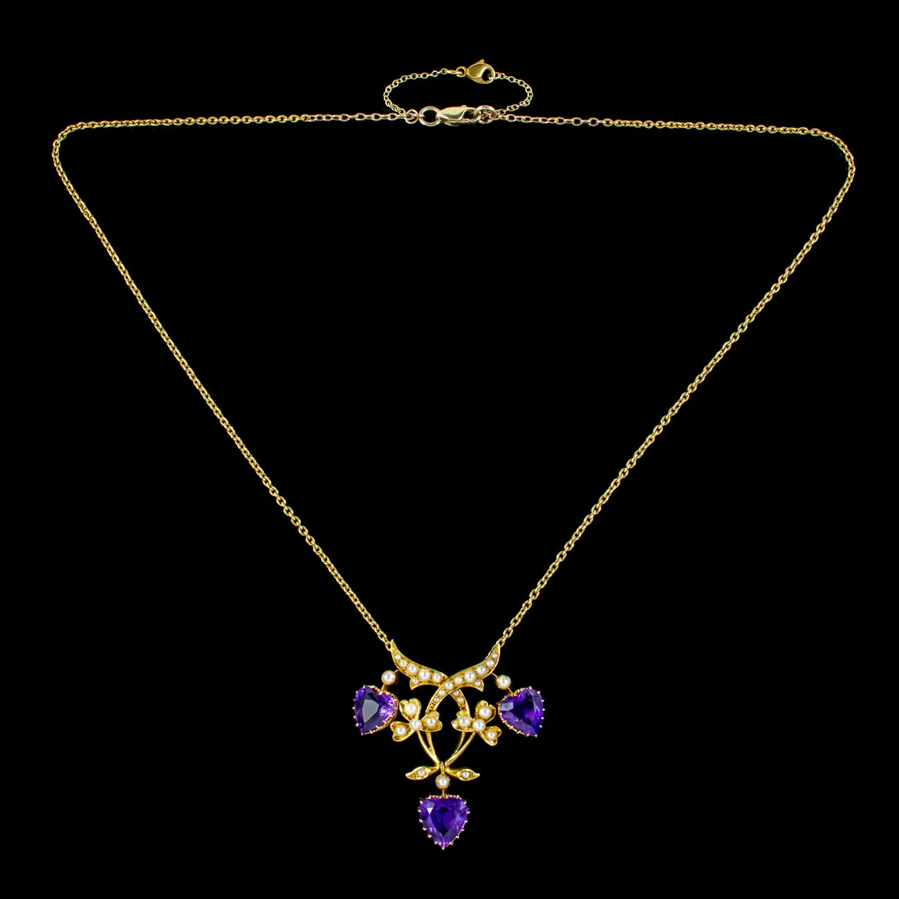 Antique Victorian Amethyst Heart Lavaliere Necklace 18ct Gold