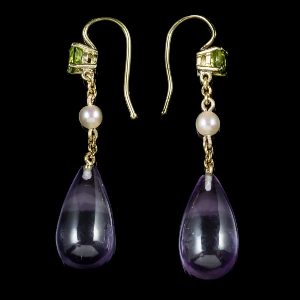 Antique Victorian Amethyst Suffragette Earrings 18Ct Gold Circa 1900