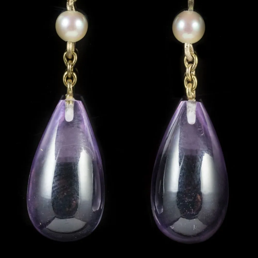 Antique Victorian Amethyst Suffragette Earrings 18Ct Gold Circa 1900