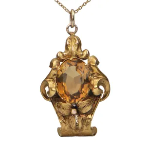 Antique Victorian Citrine 14K Yellow Gold Pendant