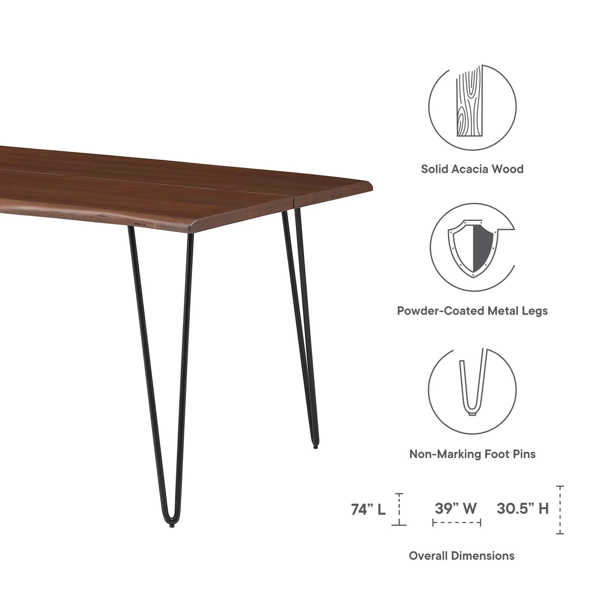 Ardor 74" Live Edge Acacia Wood Acacia Wood Dining Table by Modway