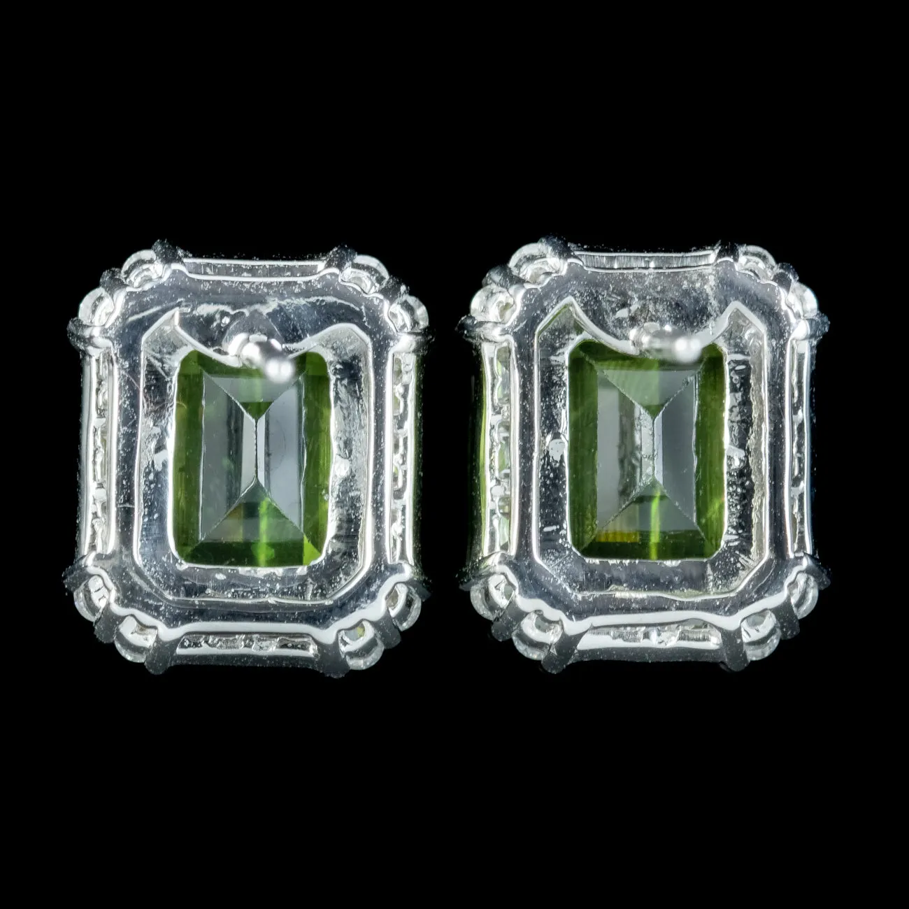 Art Deco Style Peridot Diamond Stud Earrings 18ct Gold