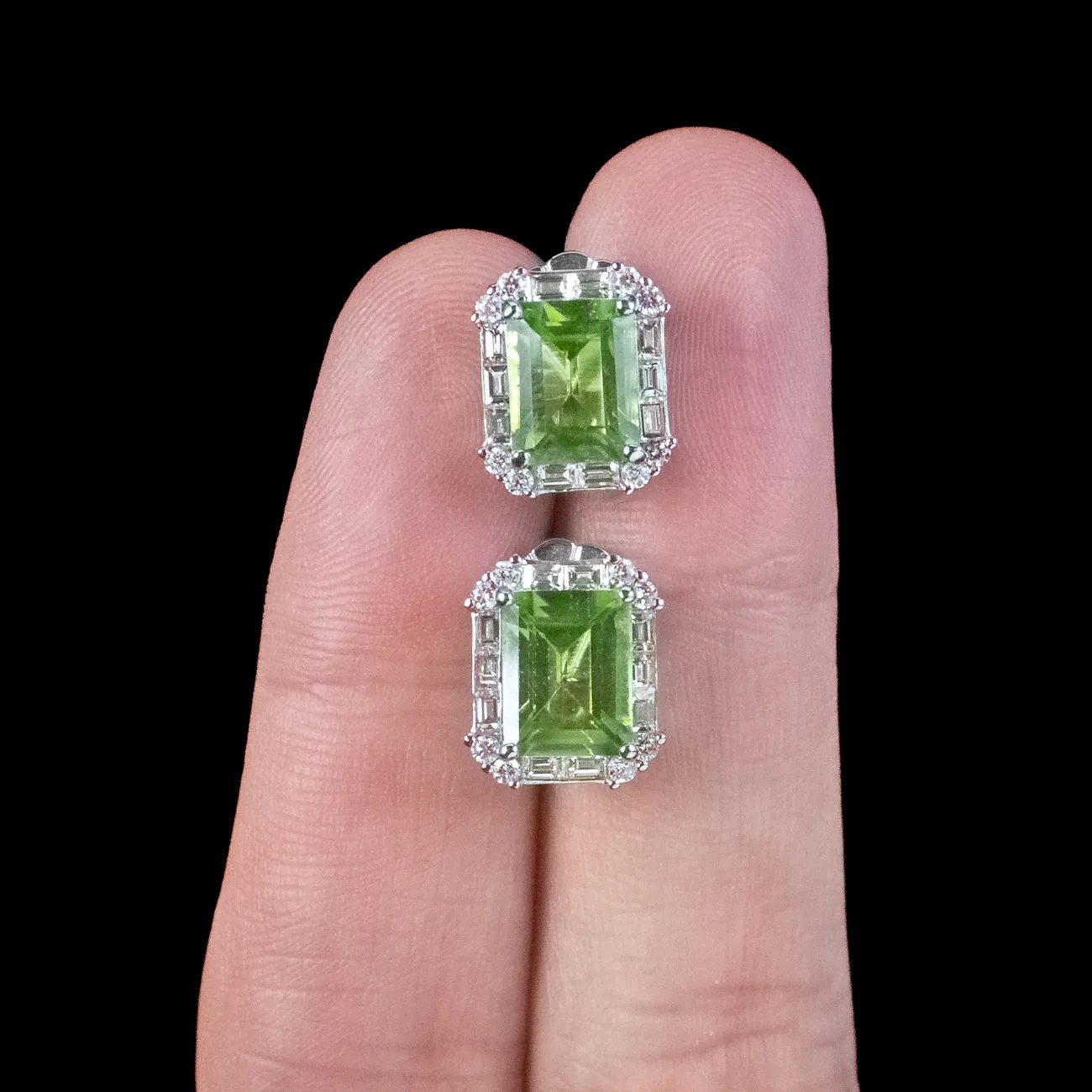 Art Deco Style Peridot Diamond Stud Earrings 18ct Gold