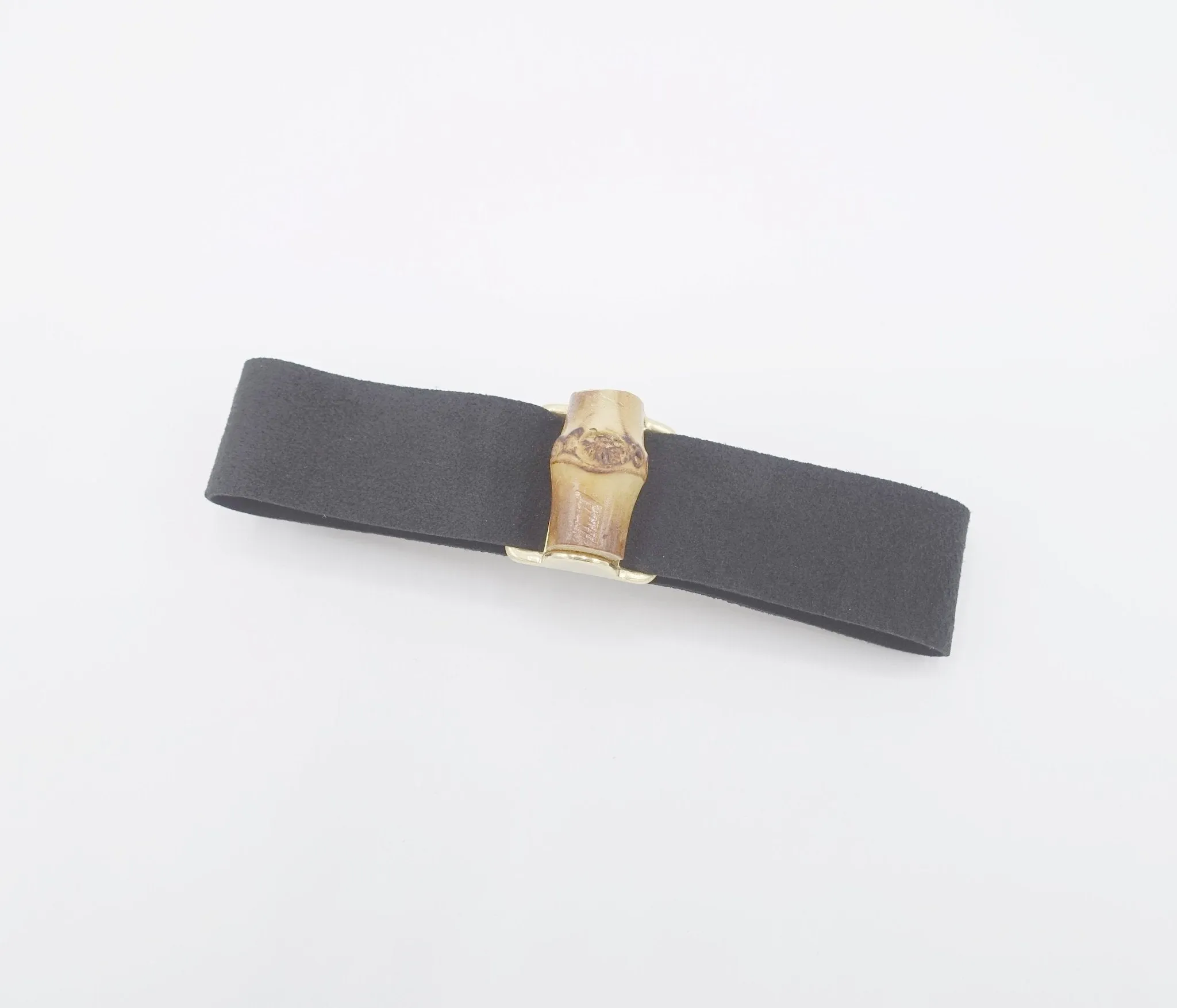 bamboo buckle embellished suede hair bow barrette luxury hair accessory for women