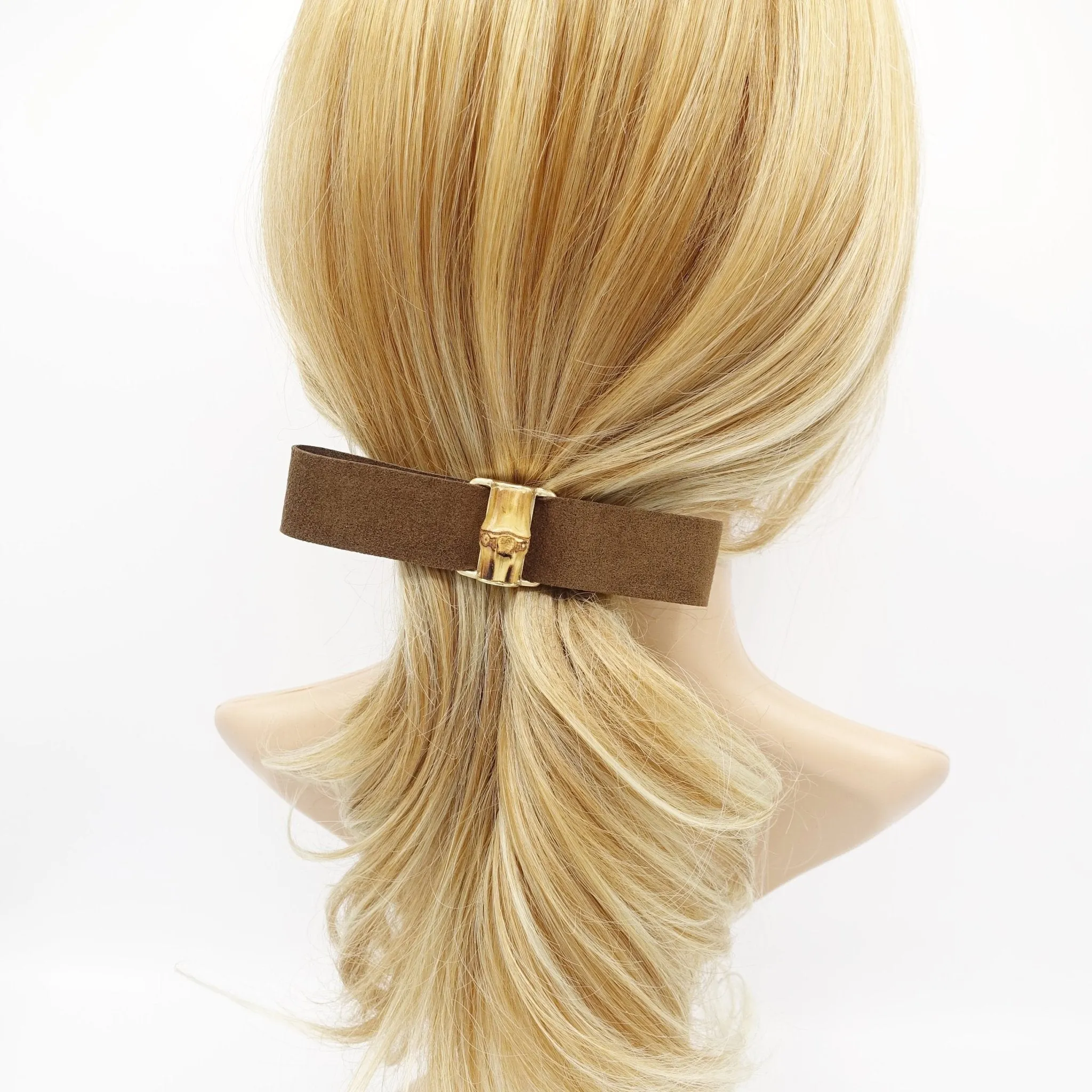 bamboo buckle embellished suede hair bow barrette luxury hair accessory for women