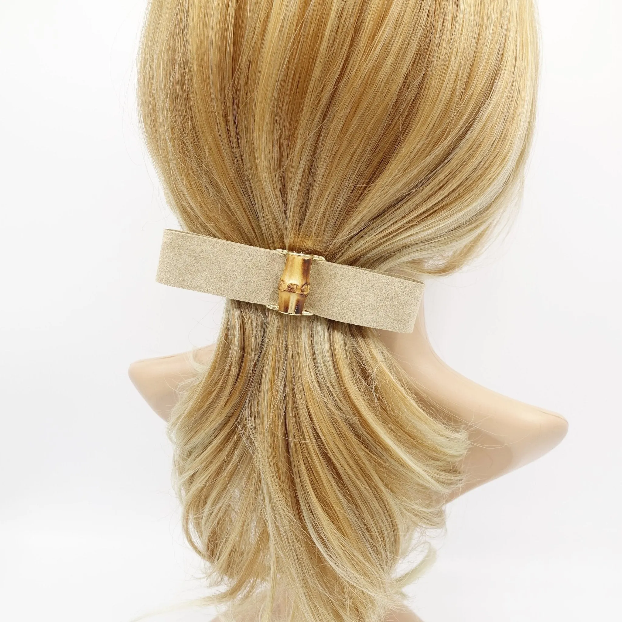 bamboo buckle embellished suede hair bow barrette luxury hair accessory for women