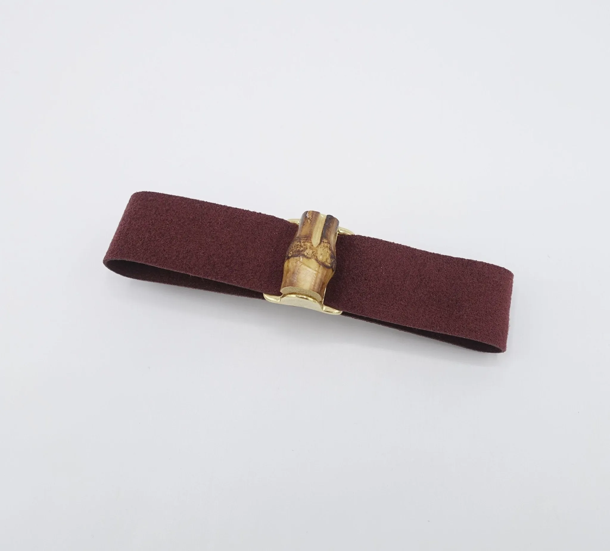 bamboo buckle embellished suede hair bow barrette luxury hair accessory for women