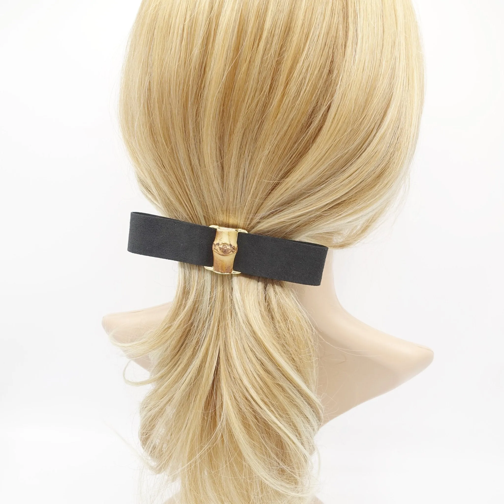 bamboo buckle embellished suede hair bow barrette luxury hair accessory for women