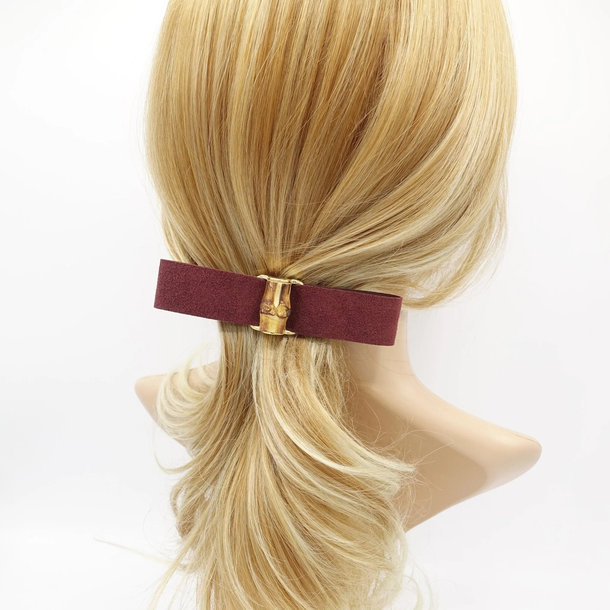 bamboo buckle embellished suede hair bow barrette luxury hair accessory for women