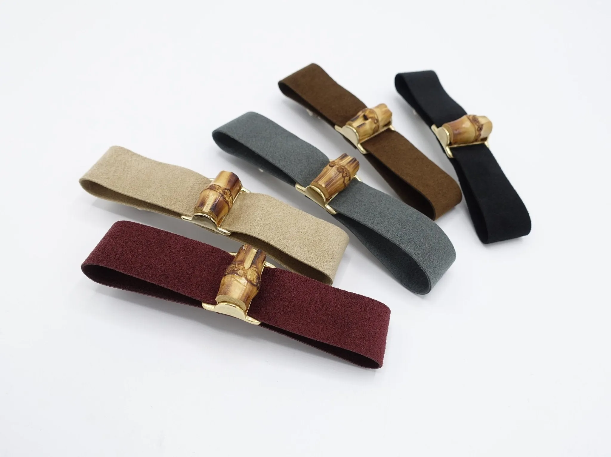 bamboo buckle embellished suede hair bow barrette luxury hair accessory for women