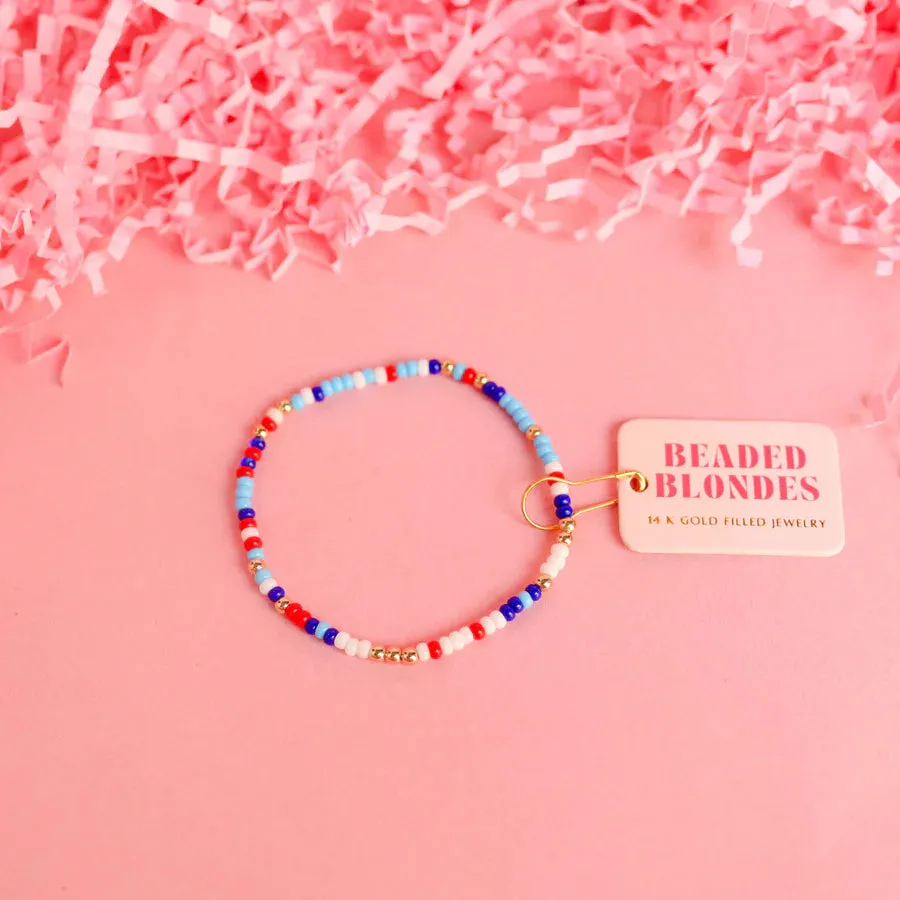 Beaded Blondes | Red, White & Blues Sprinkle Stretchy Bracelet