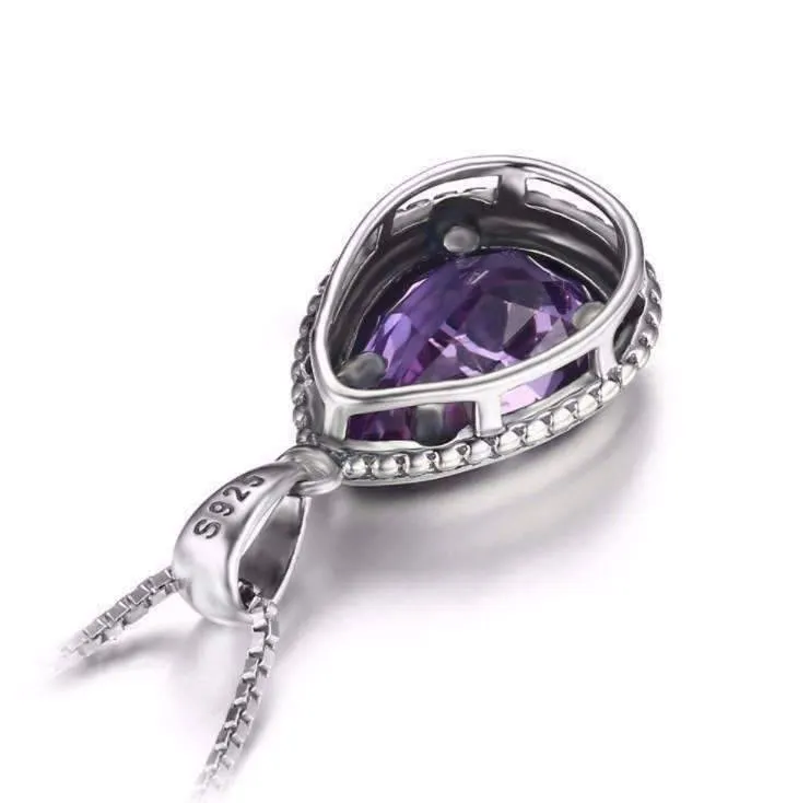 Bezel Set Alexandrite Sapphire Pear 6.6CT Sterling Silver IOBI Precious Gems Pendant Necklace