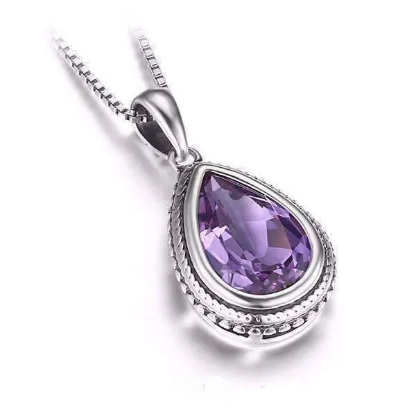 Bezel Set Alexandrite Sapphire Pear 6.6CT Sterling Silver IOBI Precious Gems Pendant Necklace