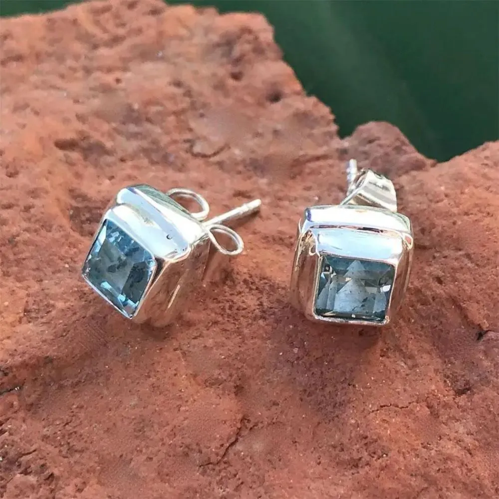 Biru Blue Topaz and Sterling Silver Stud Earrings