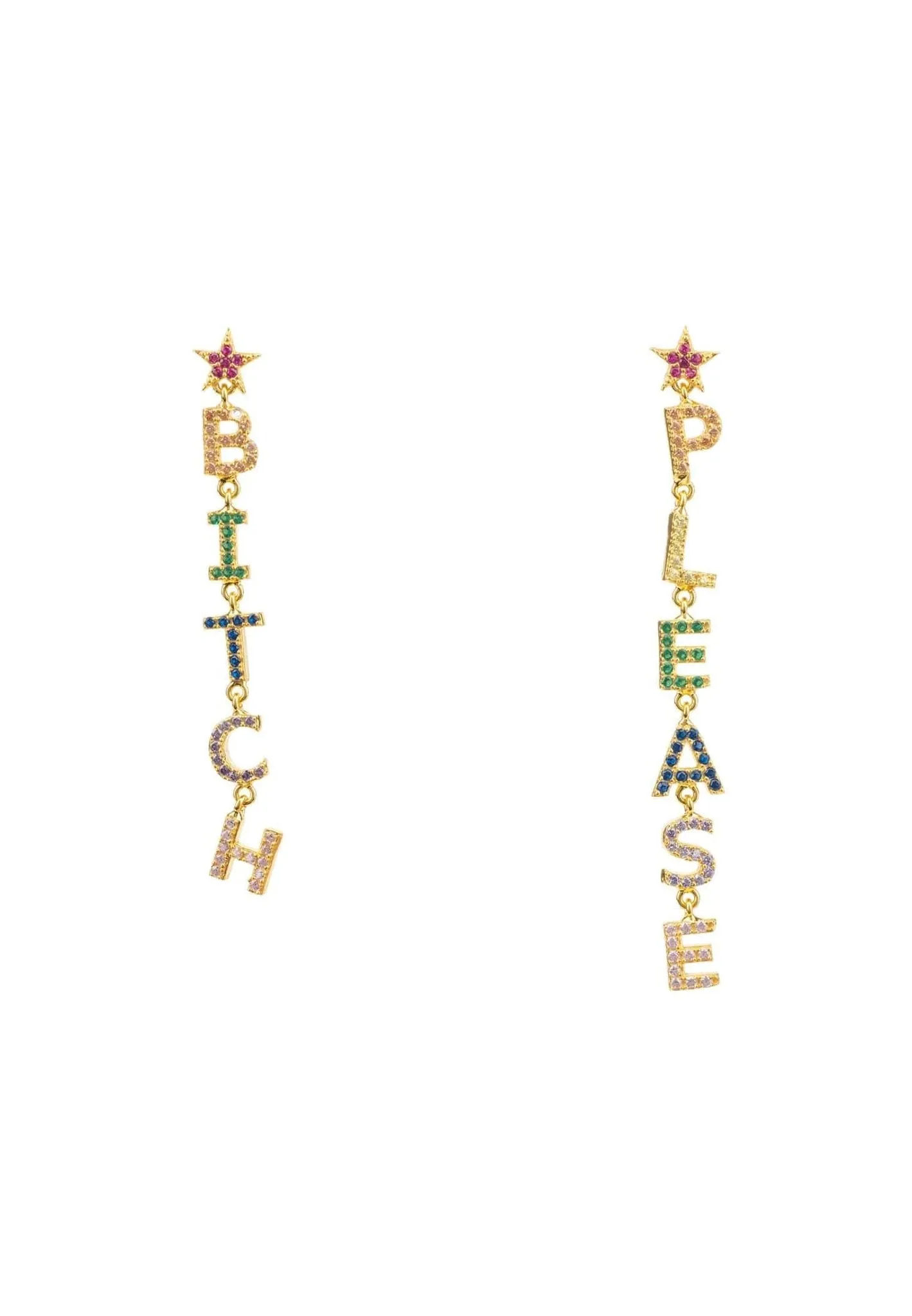 Bitch Please Rainbow Drops Earrings Gold