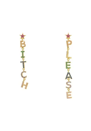 Bitch Please Rainbow Drops Earrings Gold