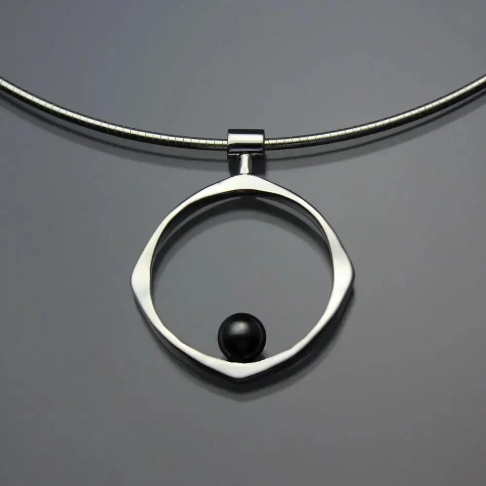 Black Pearl Pendant Necklace PEN070PB Sterling Silver by John Tzelepis Jewelry