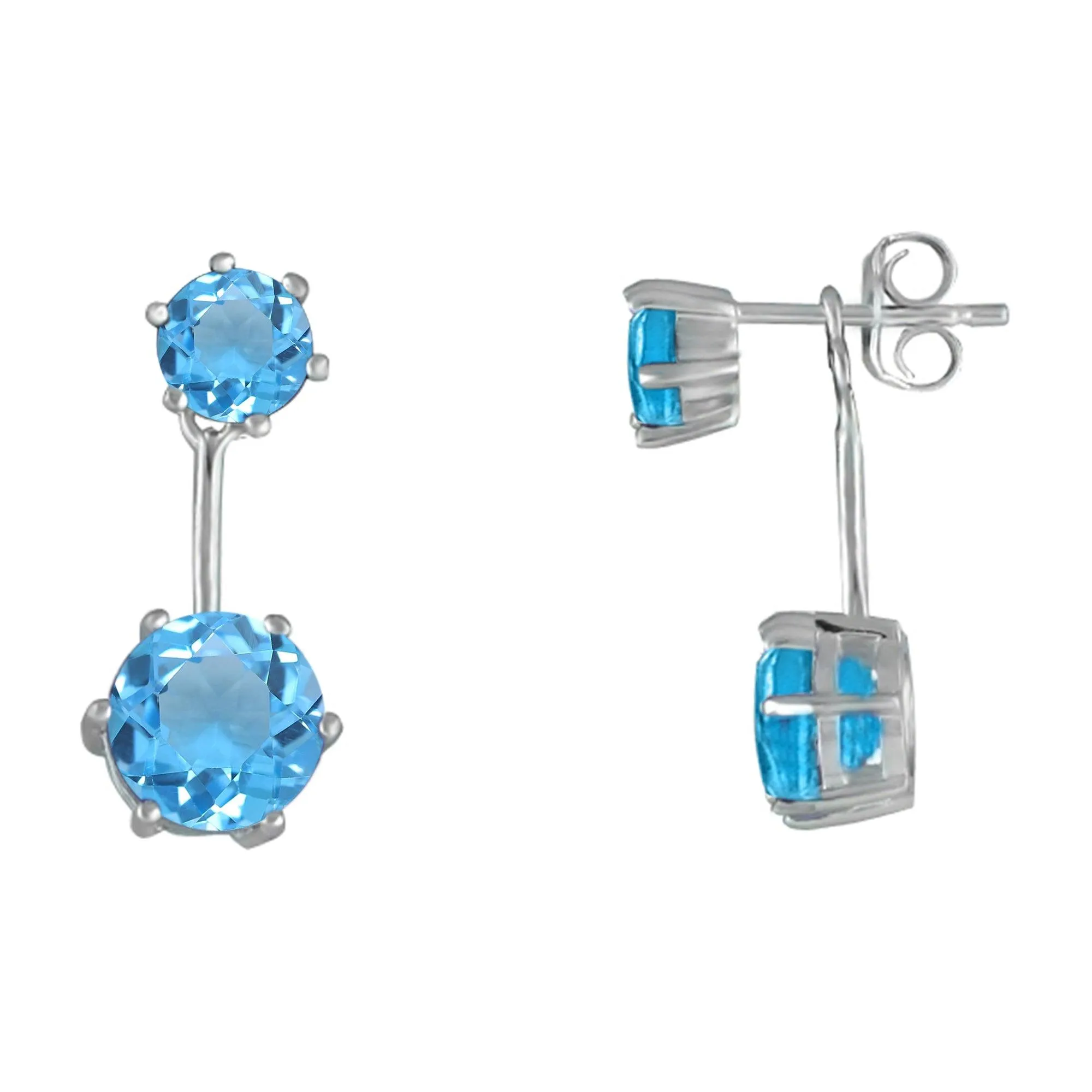 Blue Topaz Front/Back Earrings in Sterling Silver