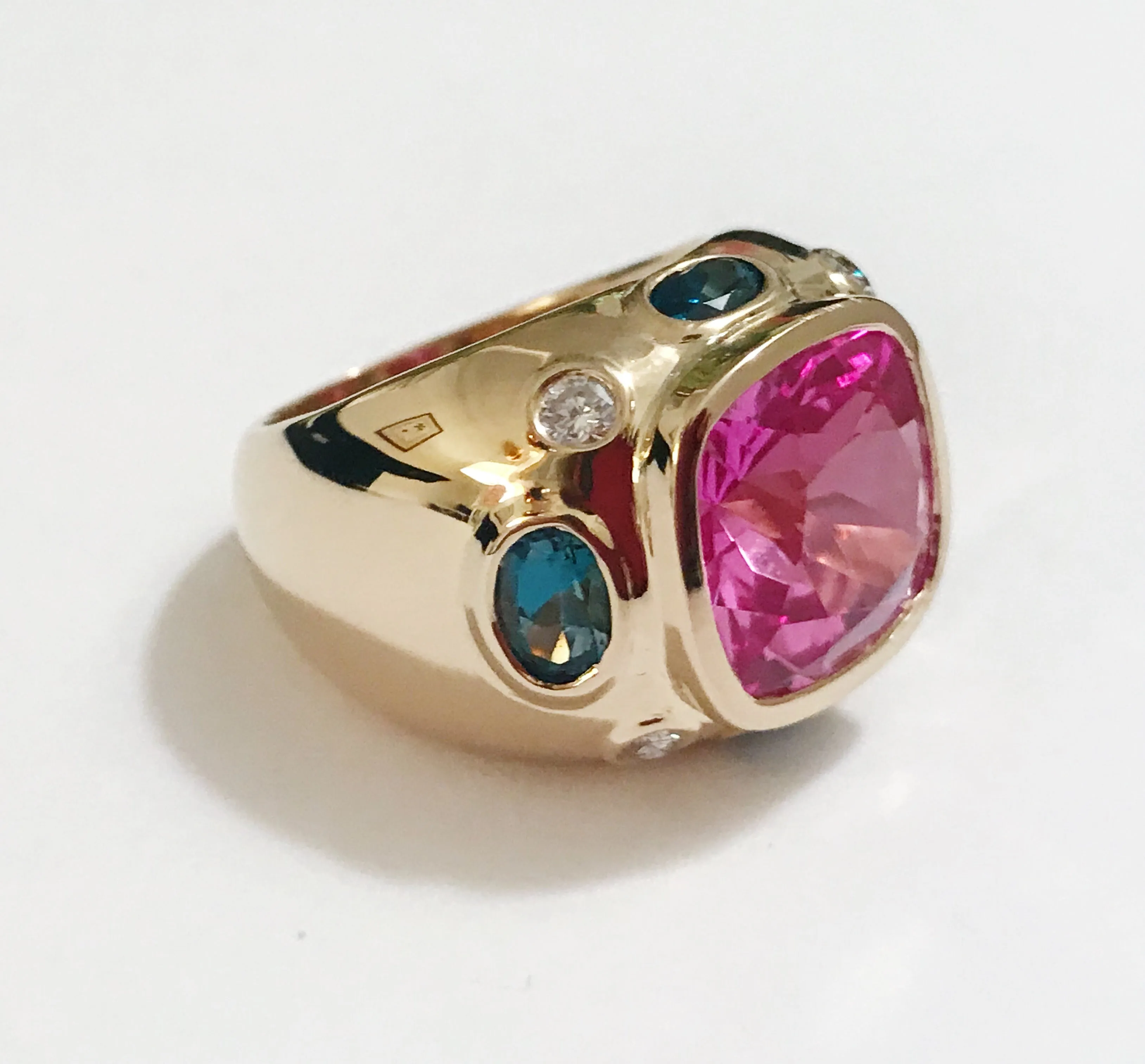 Bonheur Domed Ring with Blue Topaz, Amethyst and Diamond