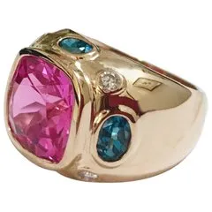 Bonheur Domed Ring with Blue Topaz, Amethyst and Diamond