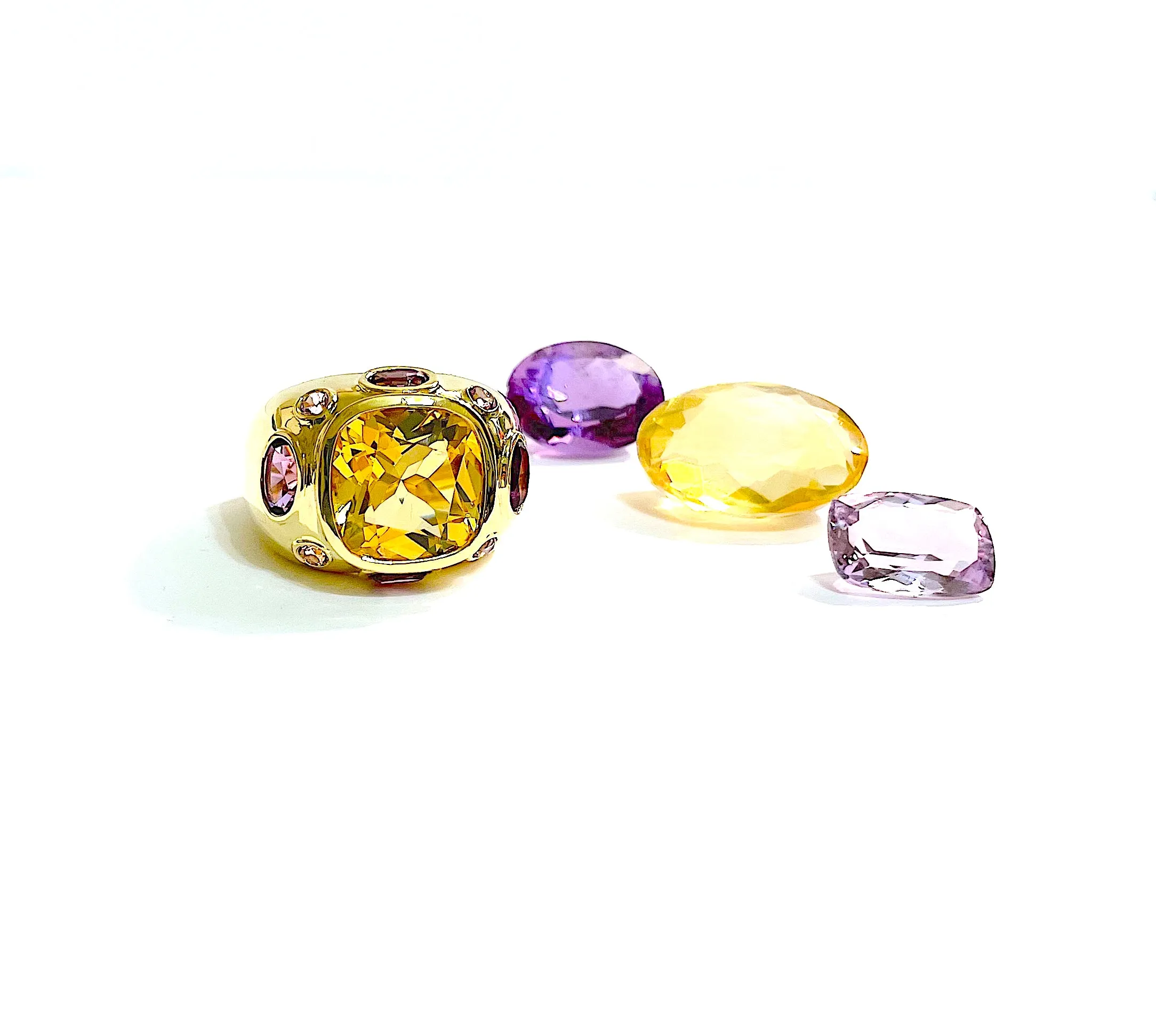 Bonheur Domed Ring with Blue Topaz, Amethyst and Diamond