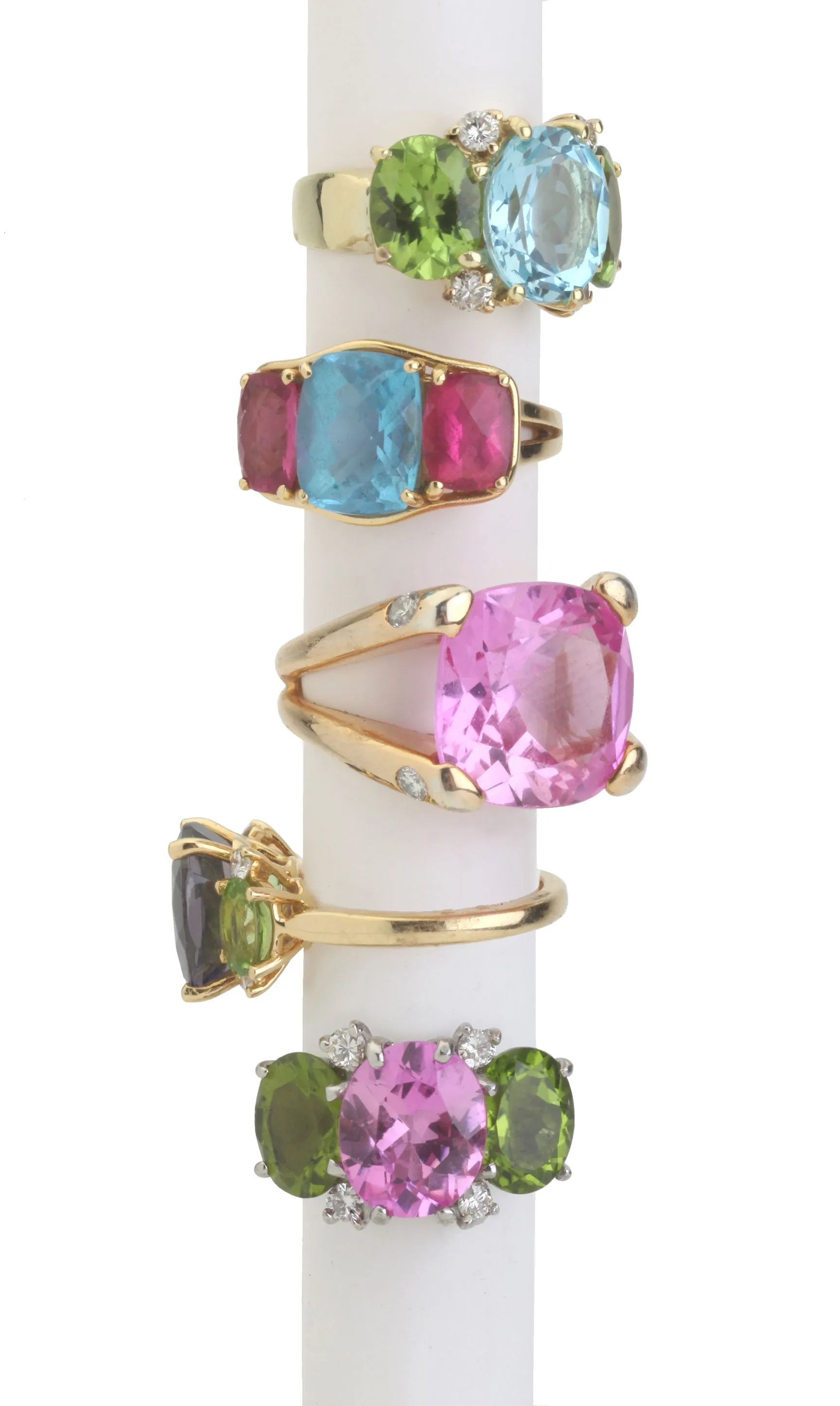 Bonheur Domed Ring with Blue Topaz, Amethyst and Diamond