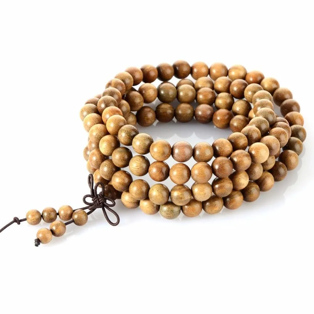 Buddha Natural Wooden Beaded Bracelet Mala Beads Long Meditation Bracelet