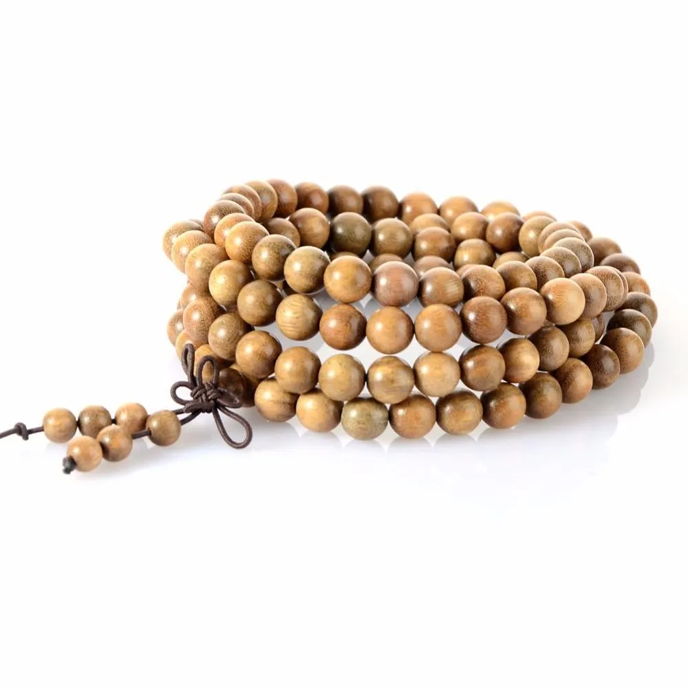 Buddha Natural Wooden Beaded Bracelet Mala Beads Long Meditation Bracelet