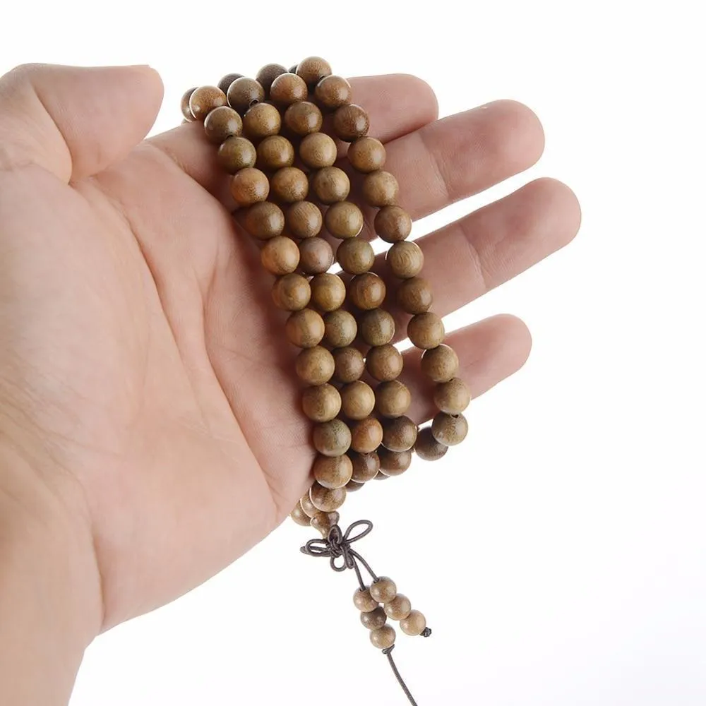 Buddha Natural Wooden Beaded Bracelet Mala Beads Long Meditation Bracelet