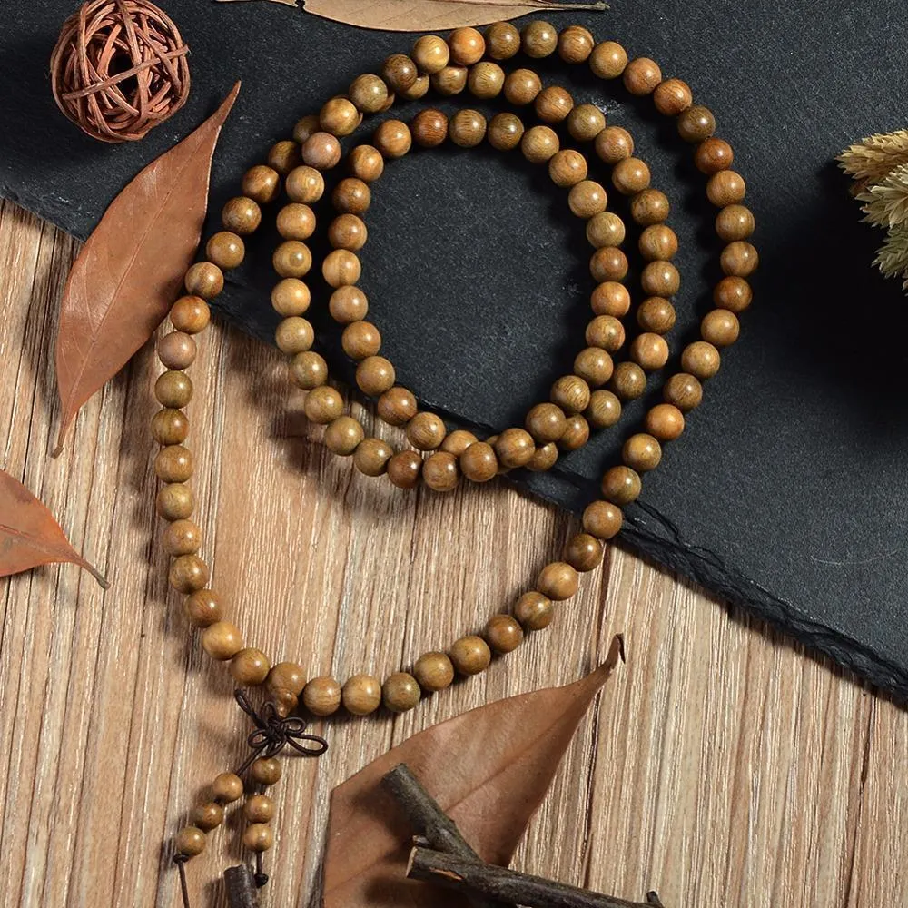 Buddha Natural Wooden Beaded Bracelet Mala Beads Long Meditation Bracelet