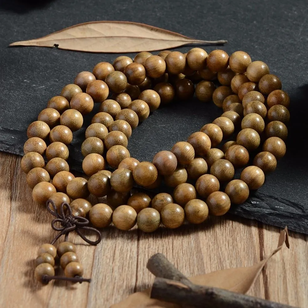 Buddha Natural Wooden Beaded Bracelet Mala Beads Long Meditation Bracelet