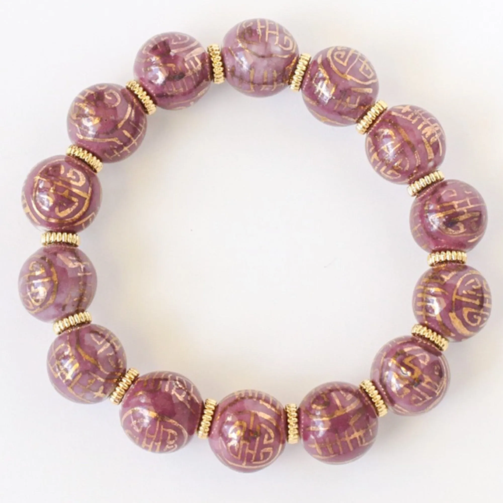 Caramel & Gold Chinoiserie Beaded Bracelet