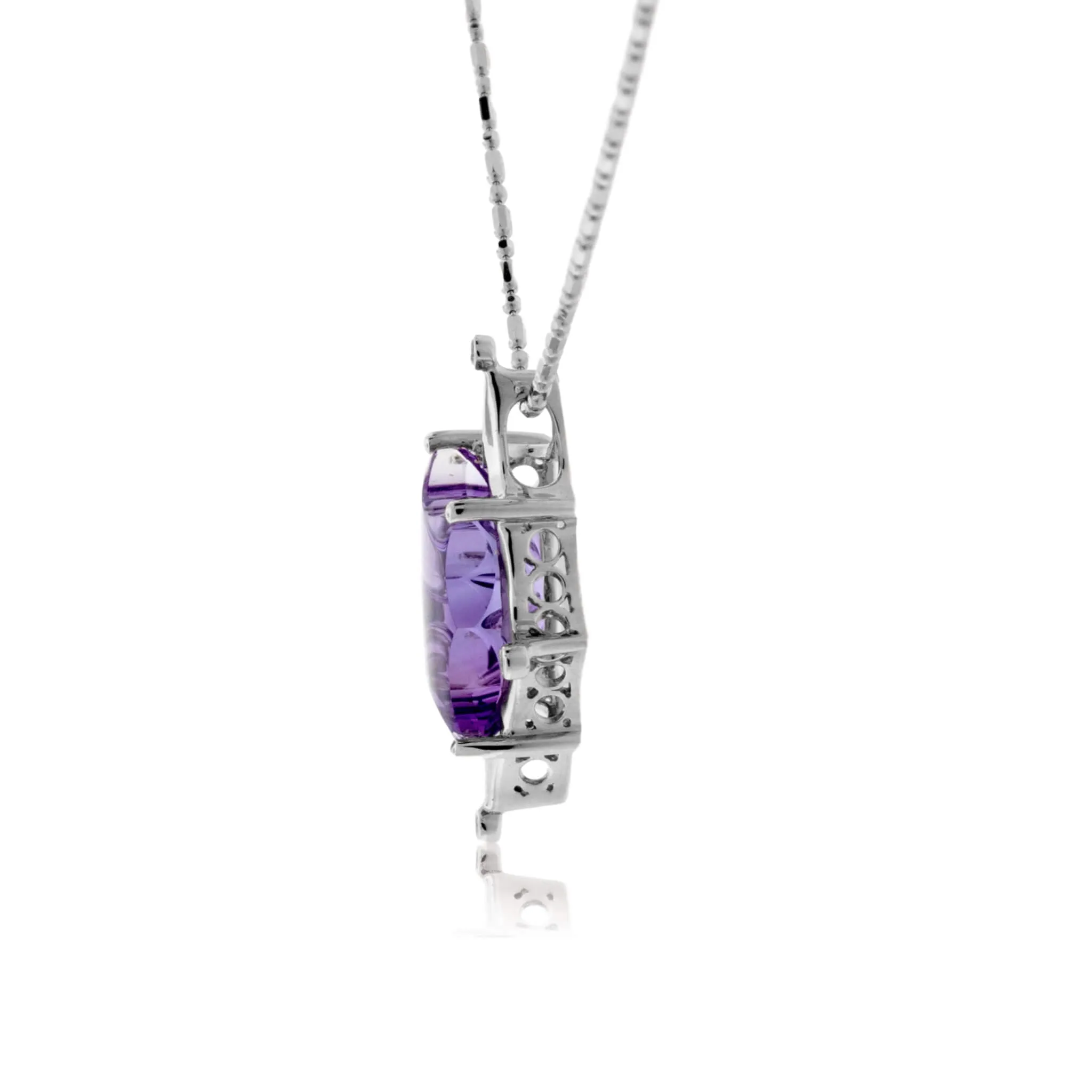 Carved Amethyst and Diamond Geometric Pendant