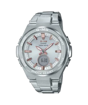 Casio Baby-G G-MS Lineup Tough Solar Silver Stainless Steel Band Watch MSGS200D-7A MSG-S200D-7A