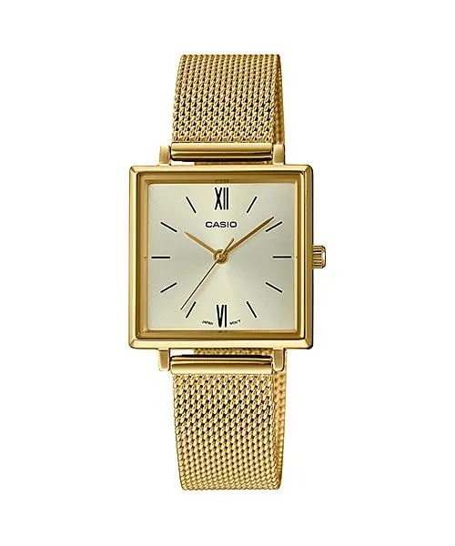 Casio Ladies' Analog Gold Ion Plated Stainless Steel Mesh Band Watch LTPE155MG-9B LTP-E155MG-9B