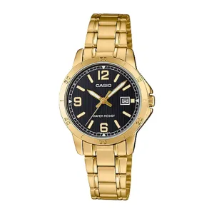 Casio Ladies' Standard Analog Gold Ion Plated Stainless Steel Band Watch LTPV004G-1B LTP-V004G-1B