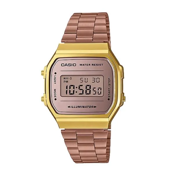 Casio Vintage Standard Digital Rose Gold Ion Plated Band Watch A168WECM-5D A168WECM-5