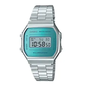 Casio Vintage Standard Digital Silver Stainless Steel Band Watch A168WEM-2D A168WEM-2