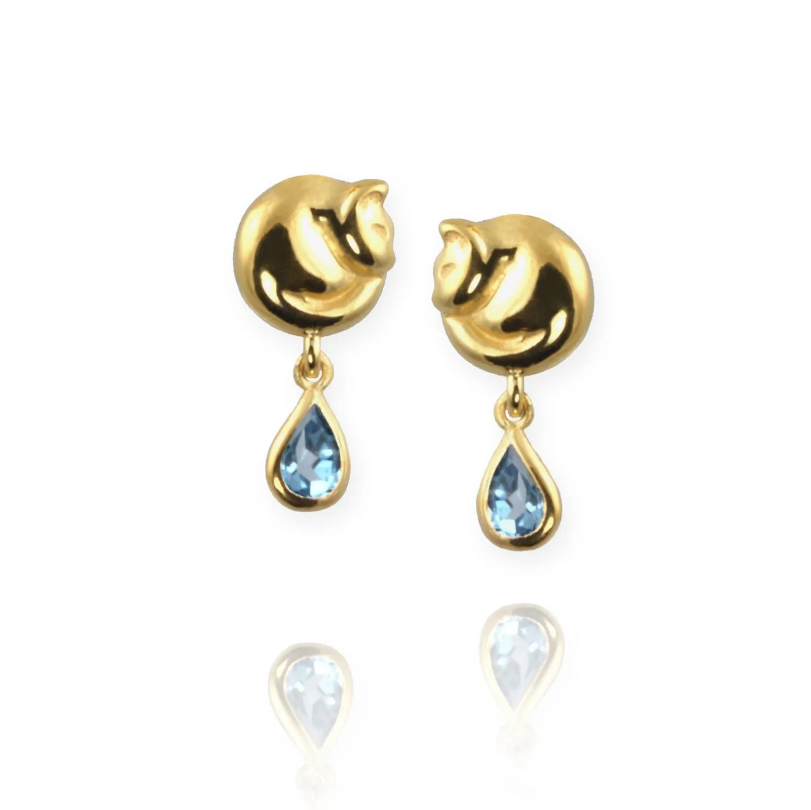 Cat Stud Earrings with blue topaz