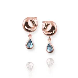 Cat Stud Earrings with blue topaz