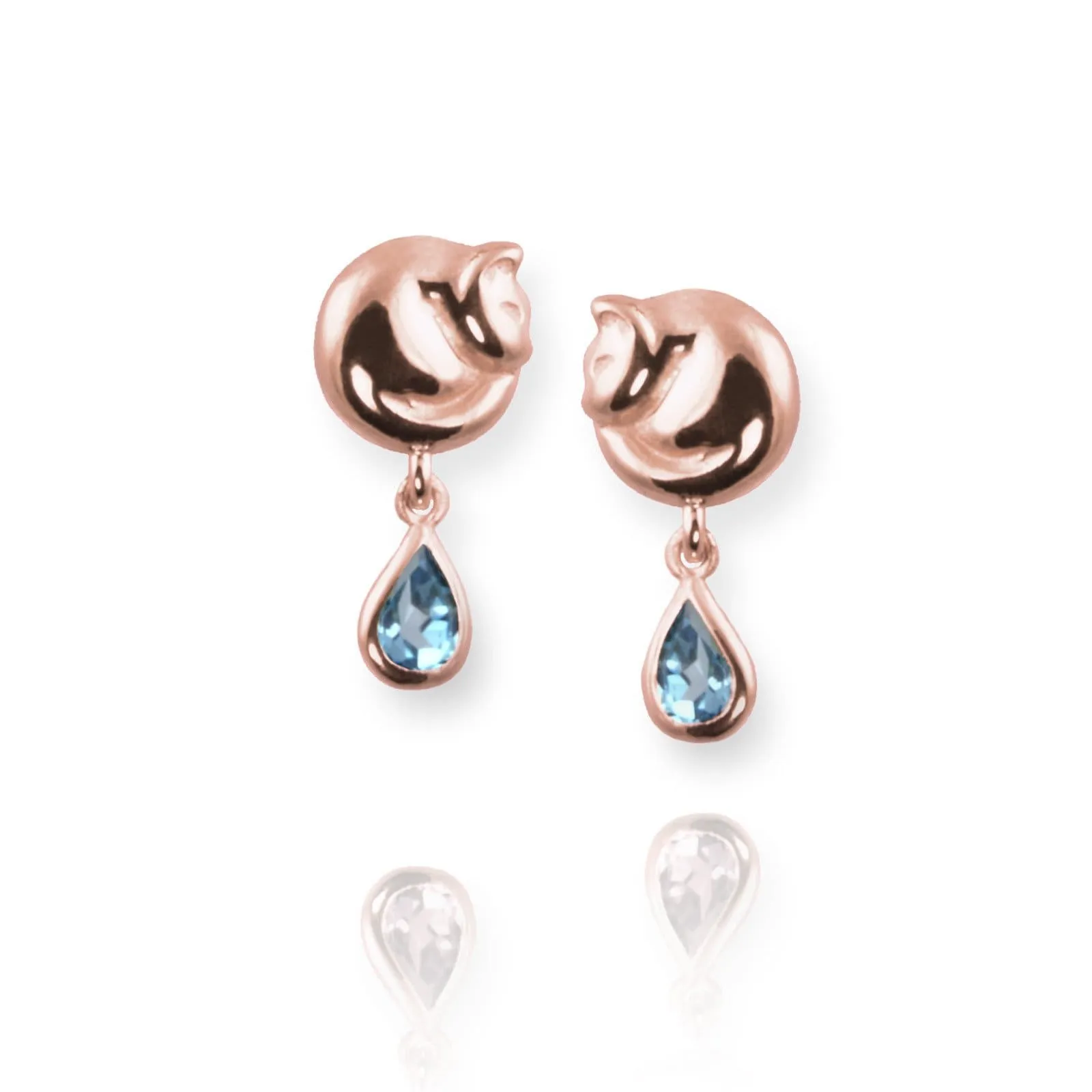 Cat Stud Earrings with blue topaz