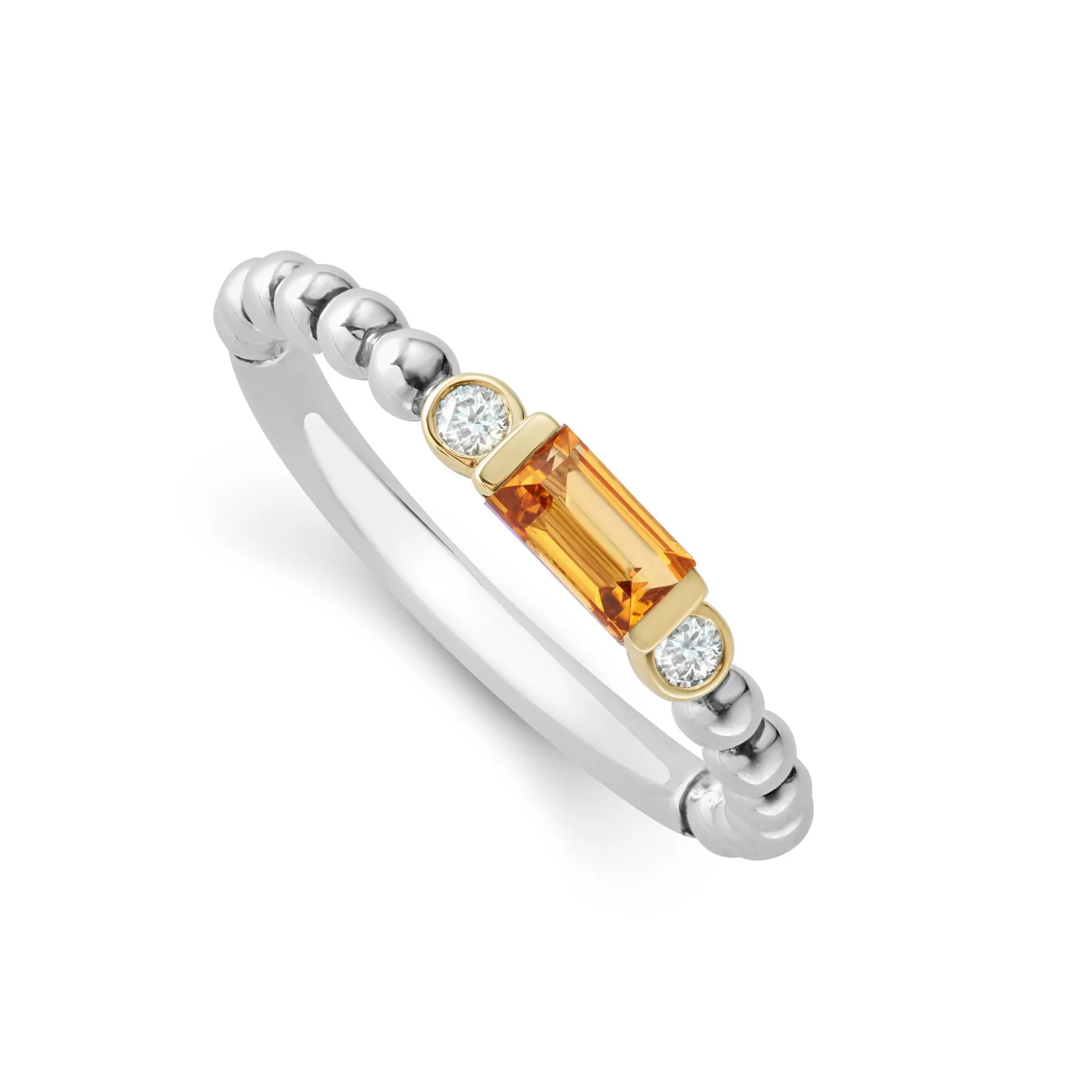 Caviar Color Citrine Stacking Ring with Diamonds