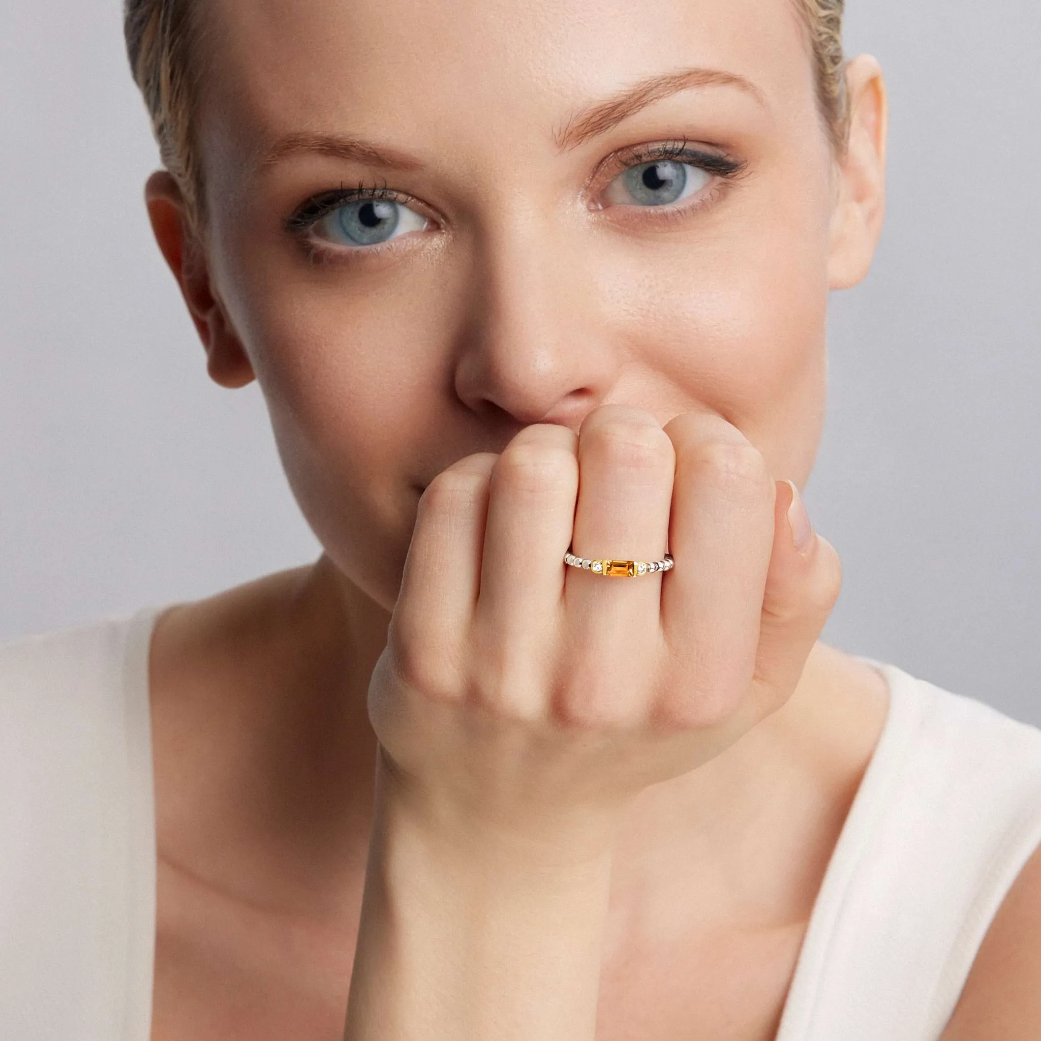 Caviar Color Citrine Stacking Ring with Diamonds