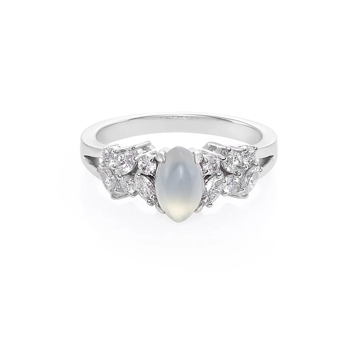 Certified Marquise Cut Natural Icy White Jade & Diamond Ring in White Gold